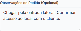 Registre uma orientação útil para a chegada ao local do serviço. Interface mobile real com dados fictícios.