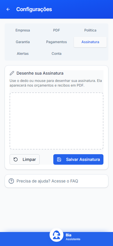 Assinatura no celular, com dados inteiramente fictícios.