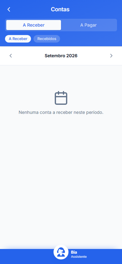 A Receber: selecione esta aba para consultar seus registros. — celular. Demonstração fictícia.