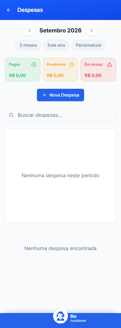 Despesas no celular, com dados inteiramente fictícios.
