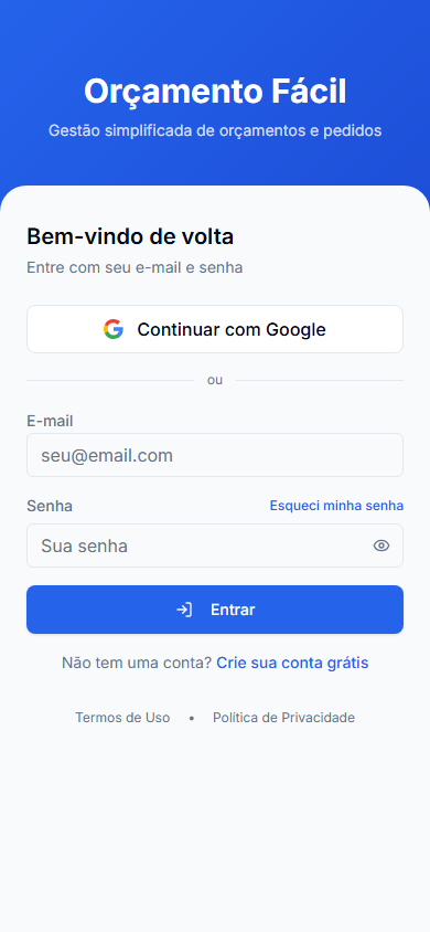 login em celular, ambiente de demonstração.
