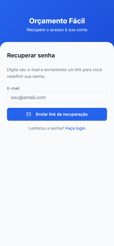 recuperar-senha em celular, ambiente de demonstração.